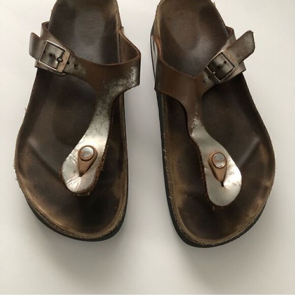 Birkenstock Papillio Gizeh style sandals silver and brown women’s size 40 - Picture 2 of 12